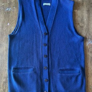 50/60s Vintage Men's Blue Cardigan Vest - Du Pont Orlon Acrylic